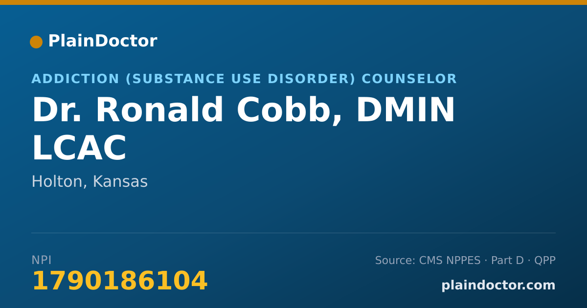 Shareable card for Ronald Cobb, DMIN LCAC - Addiction (Substance Use Disorder) Counselor, Holton, KS