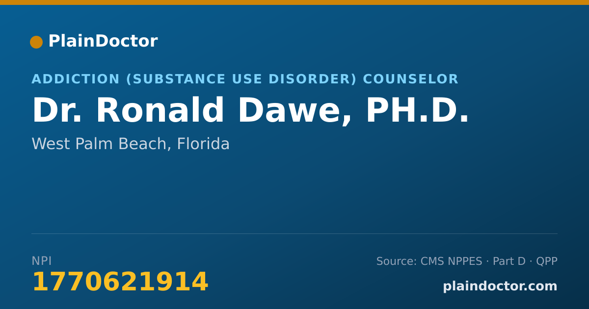 Shareable card for Ronald Dawe, PH.D. - Addiction (Substance Use Disorder) Counselor, West Palm Beach, FL