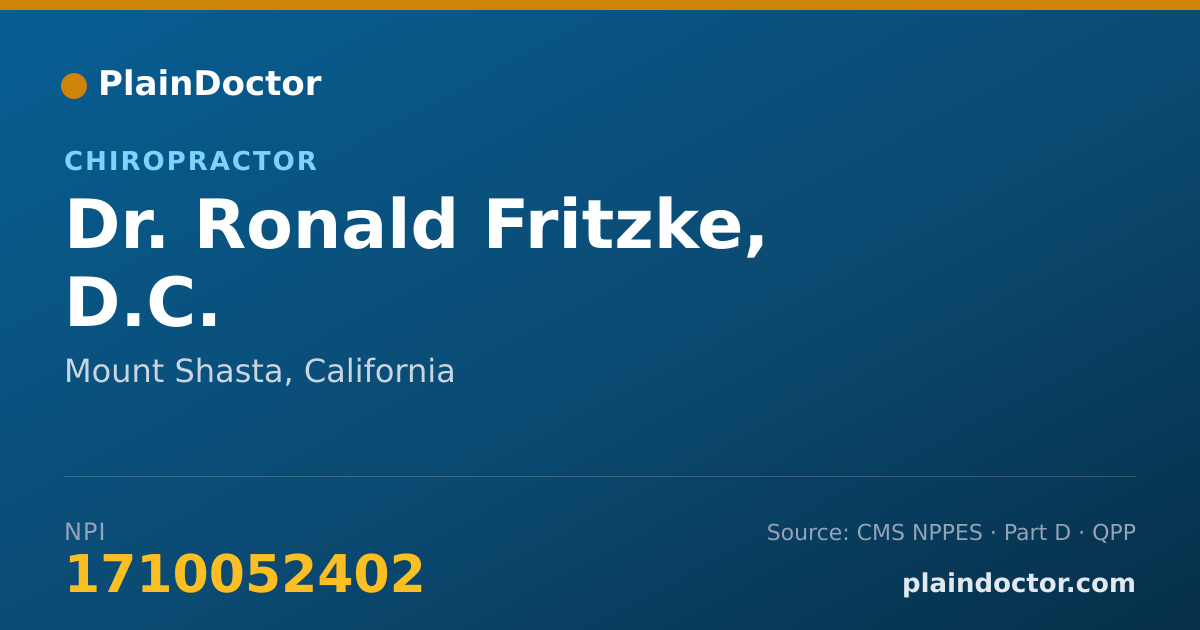 Shareable card for Ronald Fritzke, D.C. - Chiropractor, Mount Shasta, CA