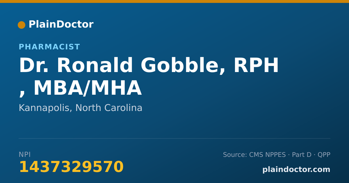 Shareable card for Ronald Gobble, RPH , MBA/MHA - Pharmacist, Kannapolis, NC
