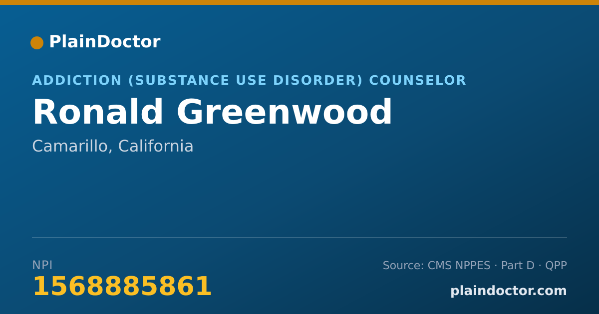 Shareable card for Ronald Greenwood - Addiction (Substance Use Disorder) Counselor, Camarillo, CA