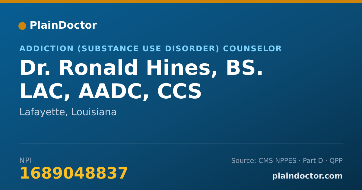 Shareable card for Ronald Hines, BS. LAC, AADC, CCS - Addiction (Substance Use Disorder) Counselor, Lafayette, LA
