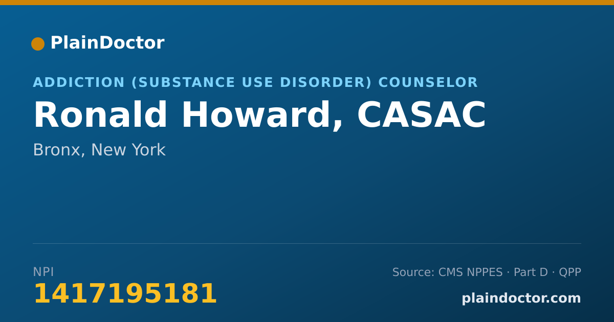 Shareable card for Ronald Howard, CASAC - Addiction (Substance Use Disorder) Counselor, Bronx, NY