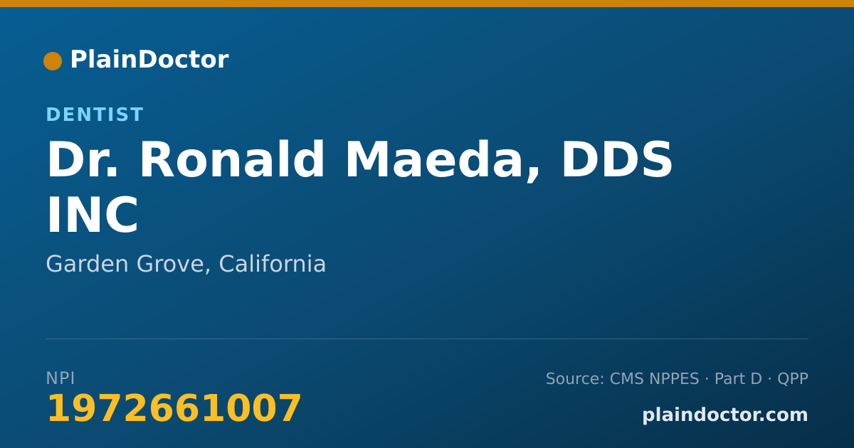 Shareable card for Ronald Maeda, DDS INC - Dentist, Garden Grove, CA
