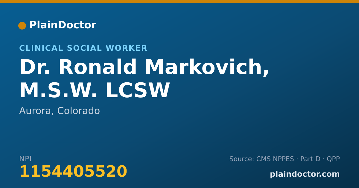 Shareable card for Ronald Markovich, M.S.W.  LCSW - Clinical Social Worker, Aurora, CO