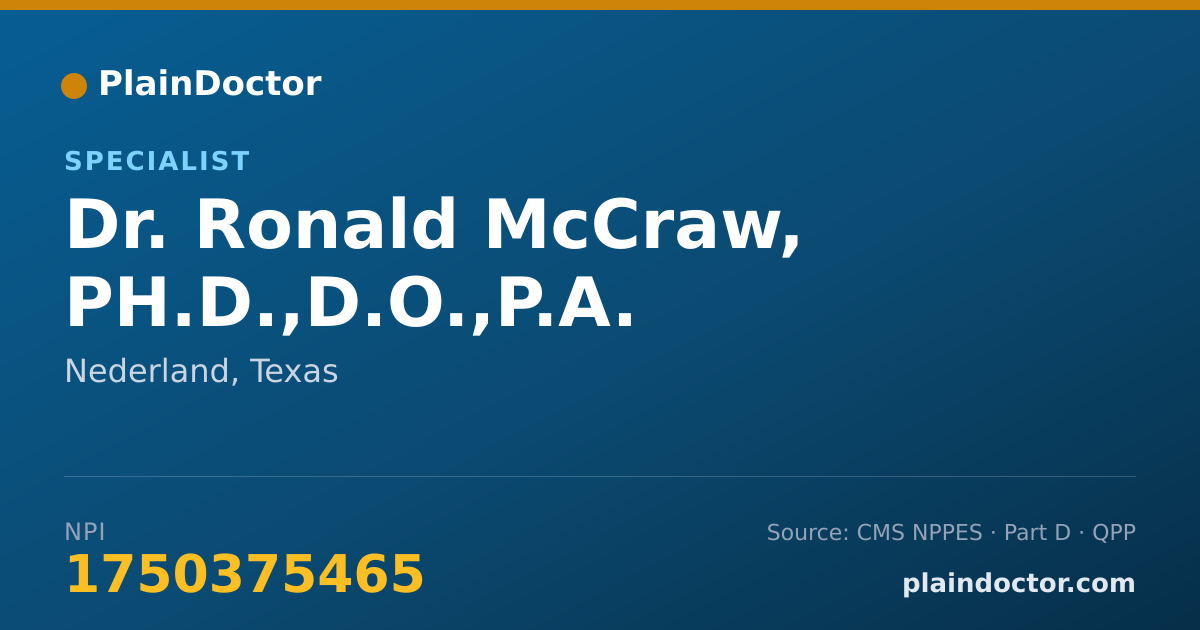Shareable card for Ronald McCraw, PH.D.,D.O.,P.A. - Specialist, Nederland, TX