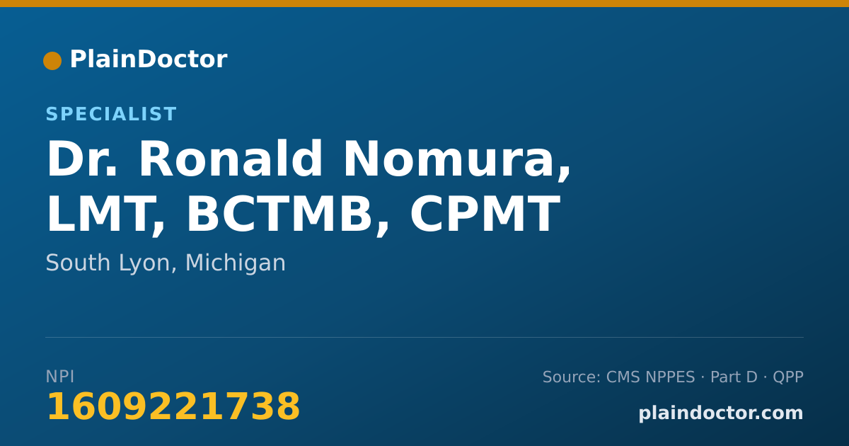 Shareable card for Ronald Nomura, LMT, BCTMB, CPMT - Specialist, South Lyon, MI
