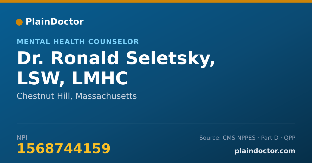 Shareable card for Ronald Seletsky, LSW, LMHC - Mental Health Counselor, Chestnut Hill, MA