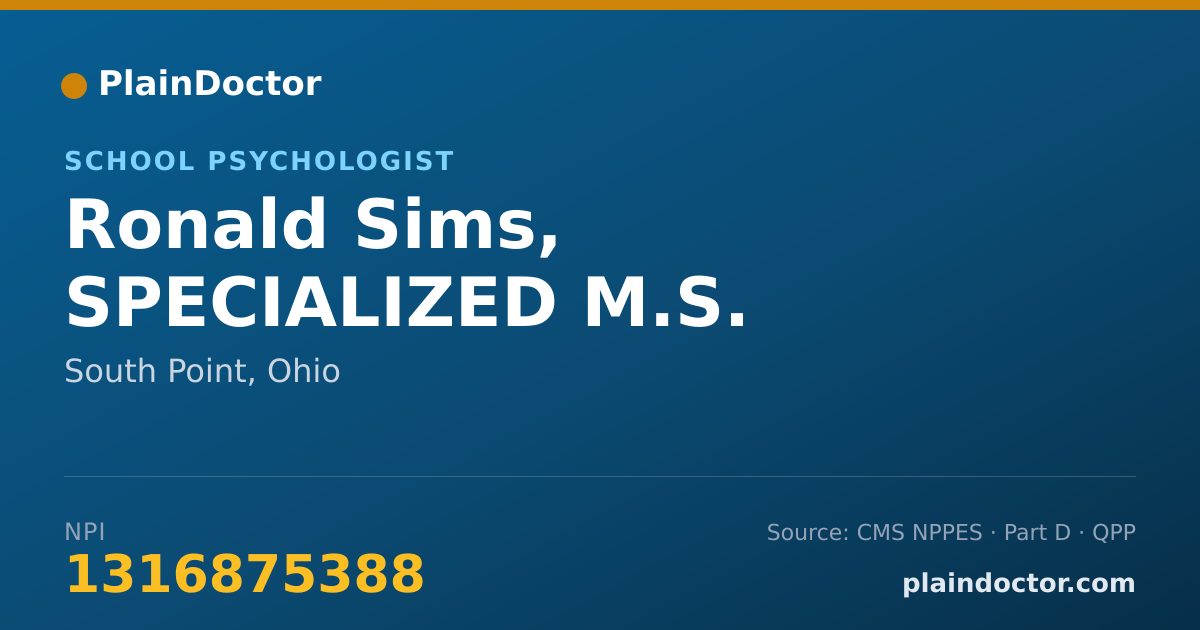 Shareable card for Ronald Sims, SPECIALIZED M.S. - School Psychologist, South Point, OH