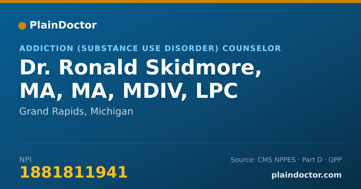 Shareable card for Ronald Skidmore, MA, MA, MDIV, LPC - Addiction (Substance Use Disorder) Counselor, Grand Rapids, MI
