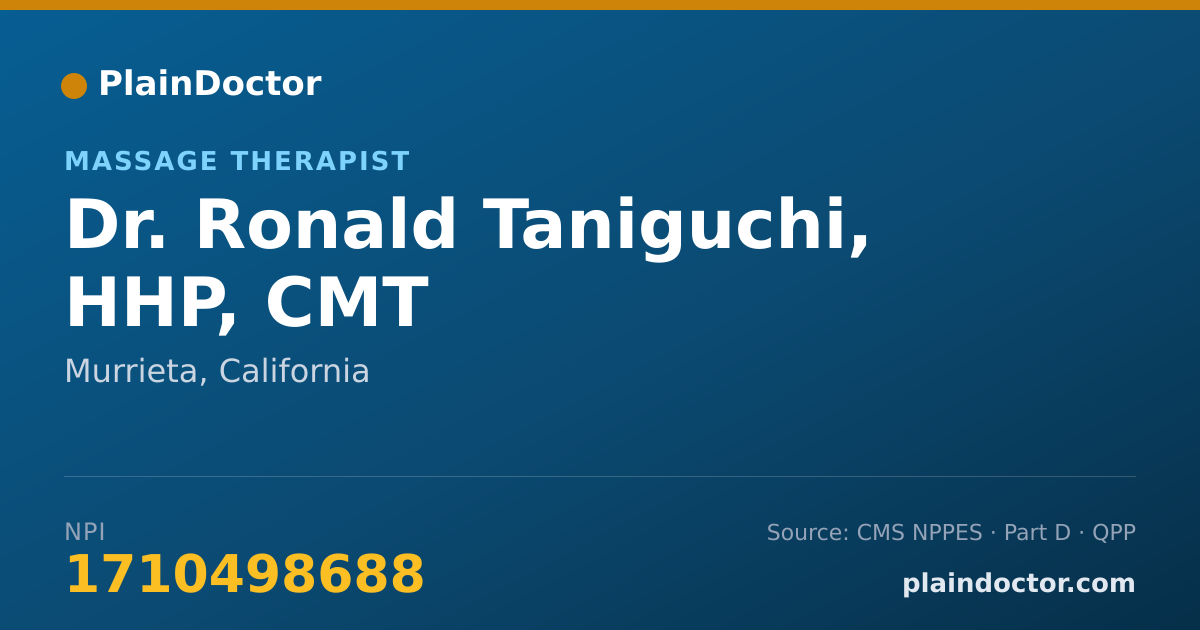 Shareable card for Ronald Taniguchi, HHP, CMT - Massage Therapist, Murrieta, CA