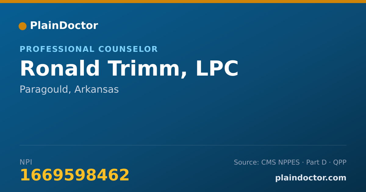 Shareable card for Ronald Trimm, LPC - Mental Health Counselor, Paragould, AR