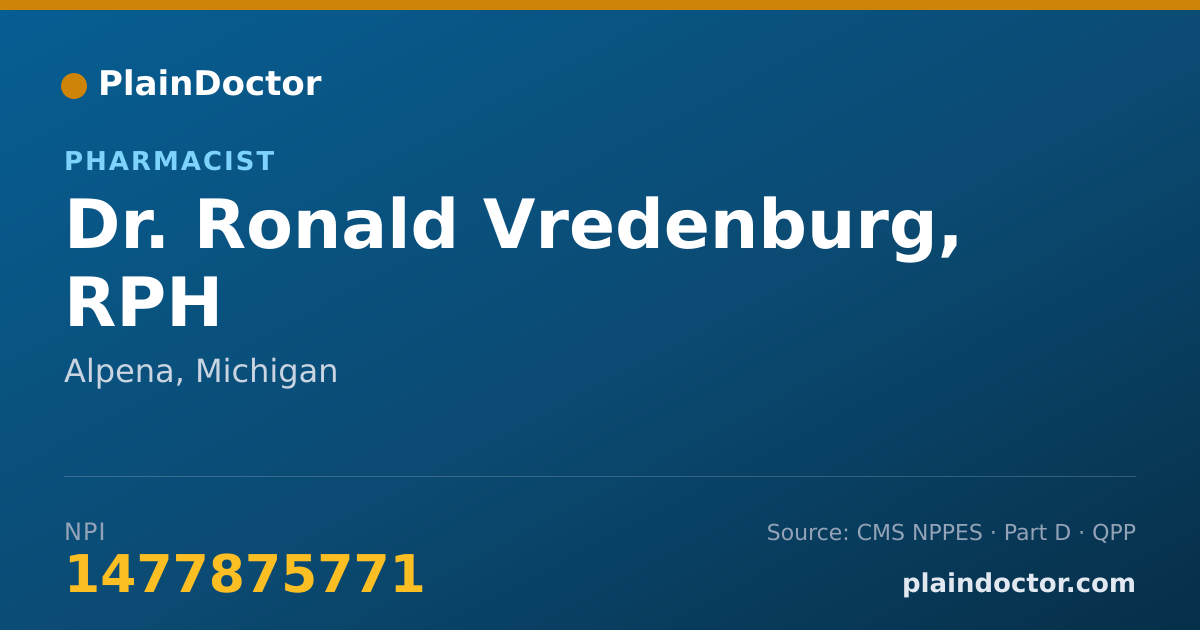 Shareable card for Ronald Vredenburg, RPH - Pharmacist, Alpena, MI