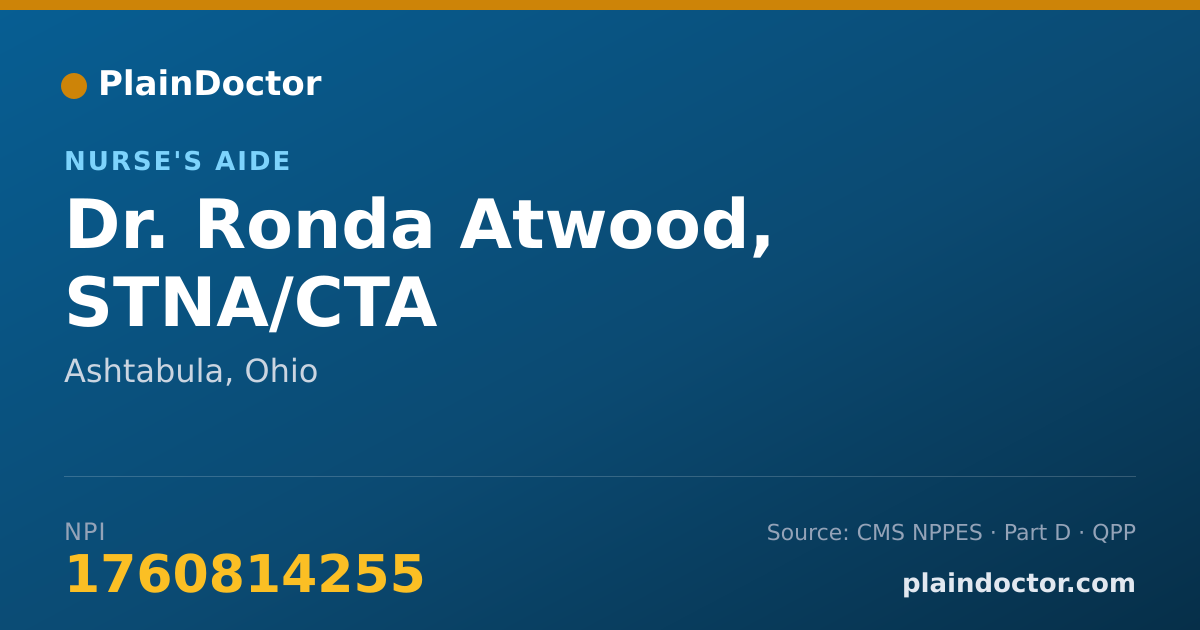 Shareable card for Ronda Atwood, STNA/CTA - Nurse's Aide, Ashtabula, OH