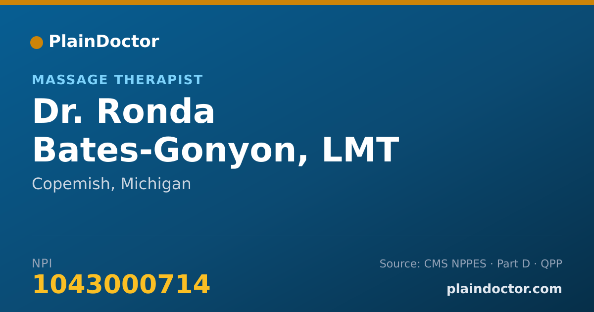 Shareable card for Ronda Bates-Gonyon, LMT - Massage Therapist, Copemish, MI
