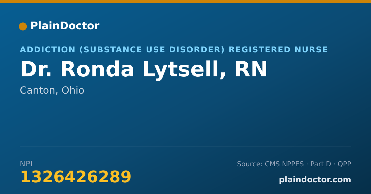 Shareable card for Ronda Lytsell, RN - Addiction (Substance Use Disorder) Registered Nurse, Canton, OH