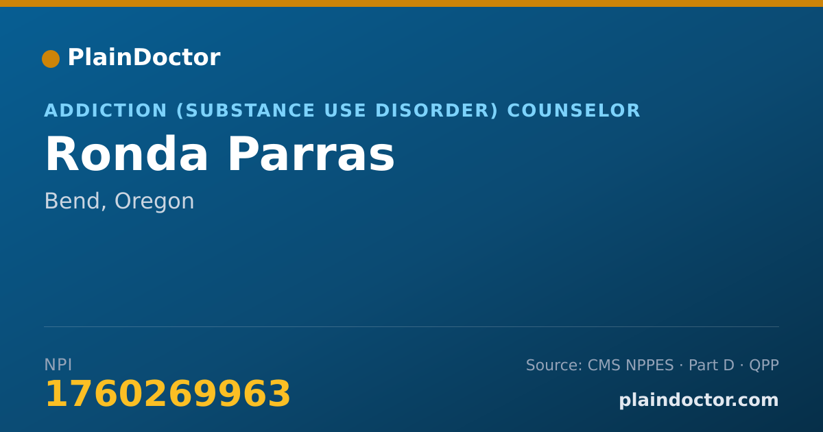 Shareable card for Ronda Parras - Addiction (Substance Use Disorder) Counselor, Bend, OR