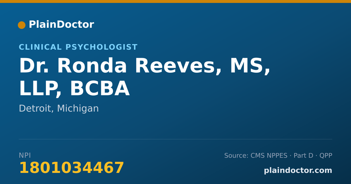 Shareable card for Ronda Reeves, MS, LLP, BCBA - Clinical Psychologist, Detroit, MI