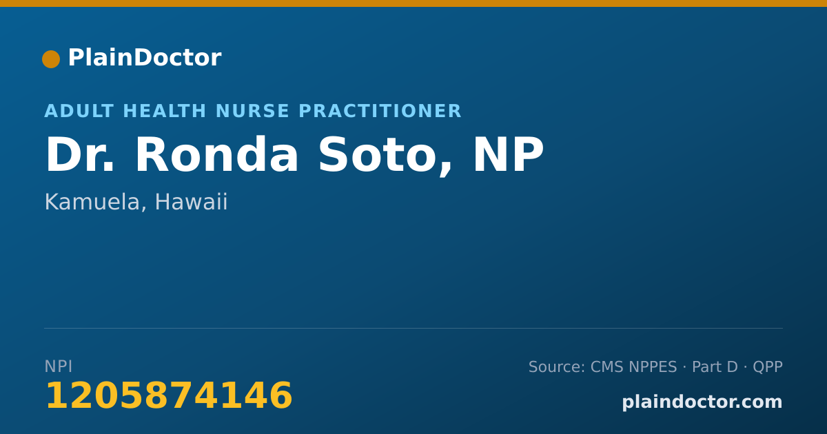 Shareable card for Ronda Soto, NP - Adult Health Nurse Practitioner, Kamuela, HI