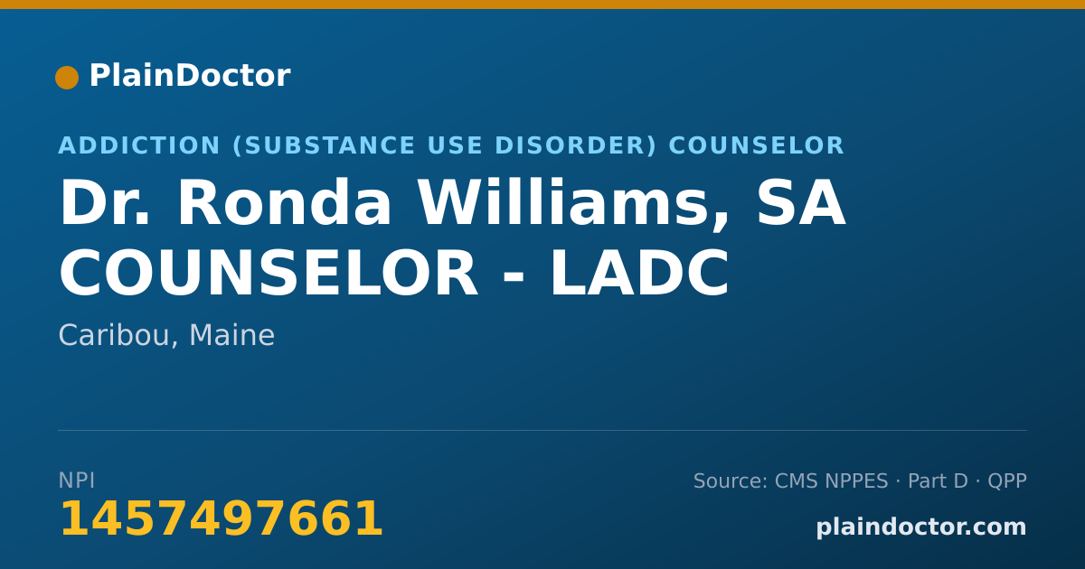 Shareable card for Ronda Williams, SA COUNSELOR - LADC - Addiction (Substance Use Disorder) Counselor, Caribou, ME