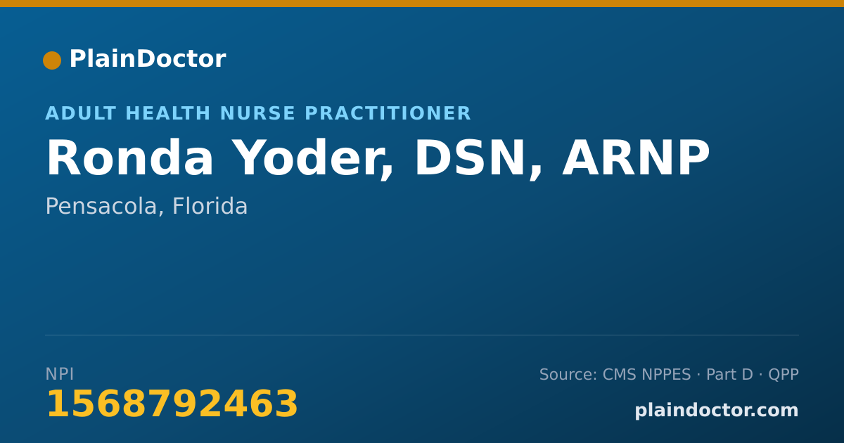 Shareable card for Ronda Yoder, DSN, ARNP - Adult Health Nurse Practitioner, Pensacola, FL