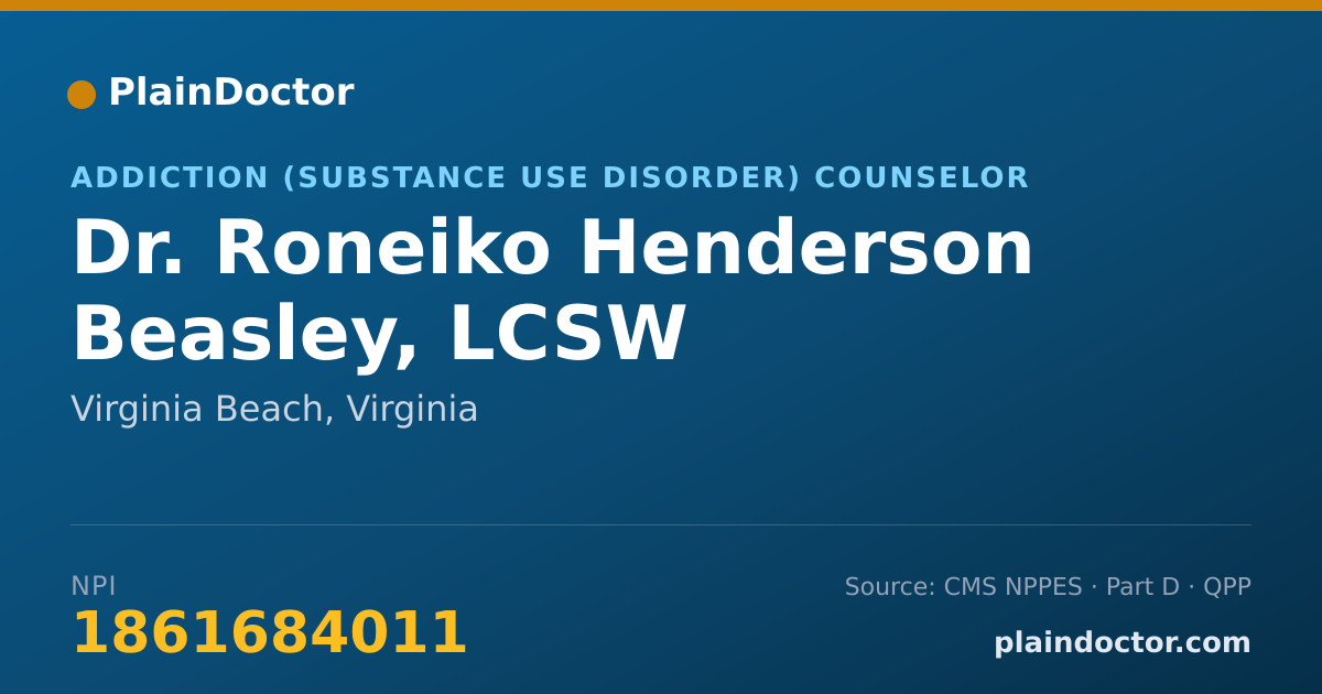 Shareable card for Roneiko Henderson Beasley, LCSW - Addiction (Substance Use Disorder) Counselor, Virginia Beach, VA