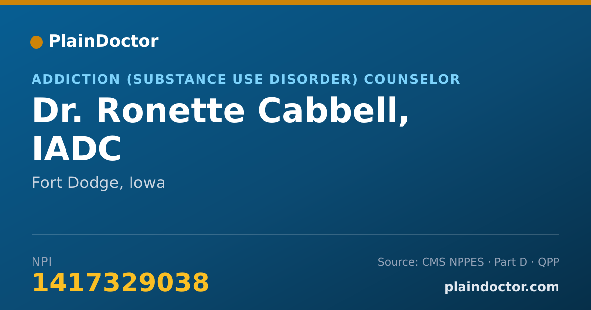 Shareable card for Ronette Cabbell, IADC - Addiction (Substance Use Disorder) Counselor, Fort Dodge, IA