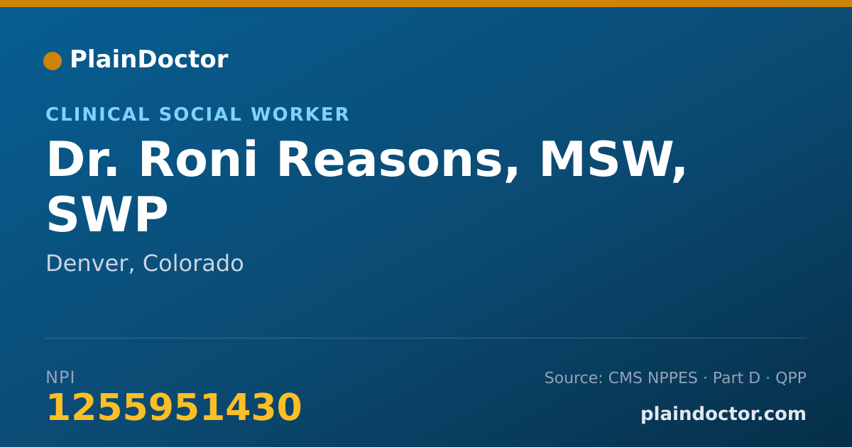 Shareable card for Roni Reasons, MSW, SWP - Clinical Social Worker, Denver, CO