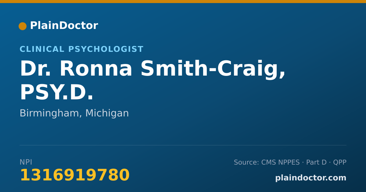 Shareable card for Ronna Smith-Craig, PSY.D. - Clinical Psychologist, Birmingham, MI
