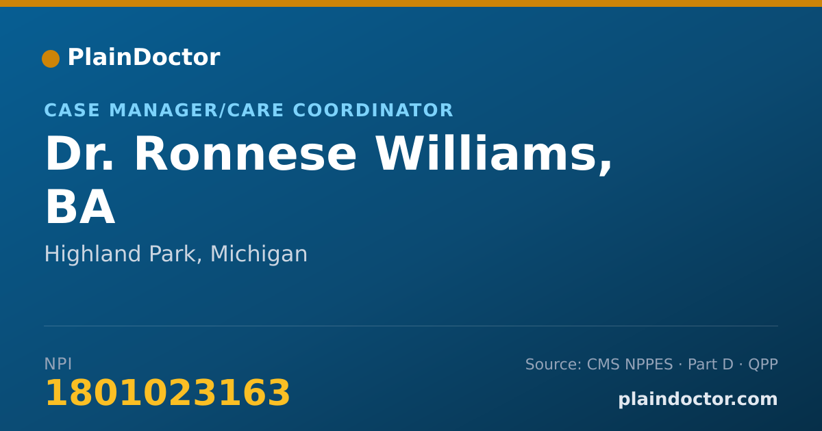 Shareable card for Ronnese Williams, BA - Case Manager/Care Coordinator, Highland Park, MI