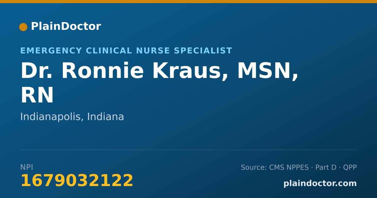 Shareable card for Ronnie Kraus, MSN, RN - Emergency Clinical Nurse Specialist, Indianapolis, IN