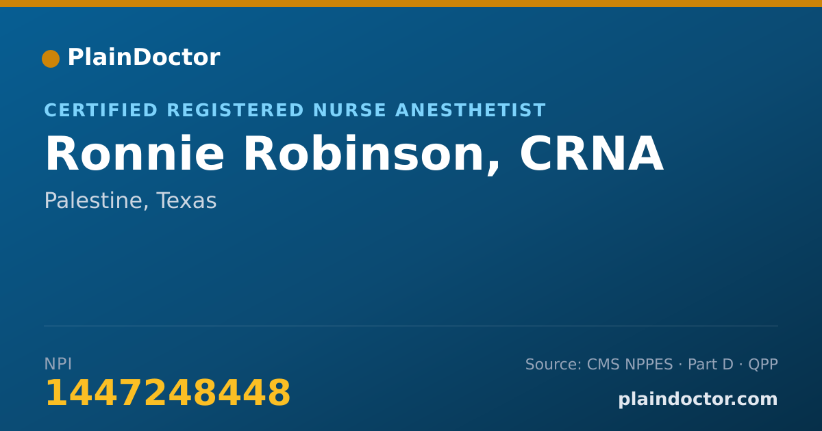 Shareable card for Ronnie Robinson, CRNA - Certified Registered Nurse Anesthetist, Palestine, TX