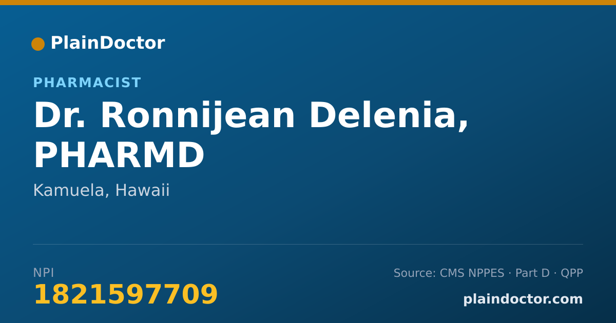 Shareable card for Ronnijean Delenia, PHARMD - Pharmacist, Kamuela, HI