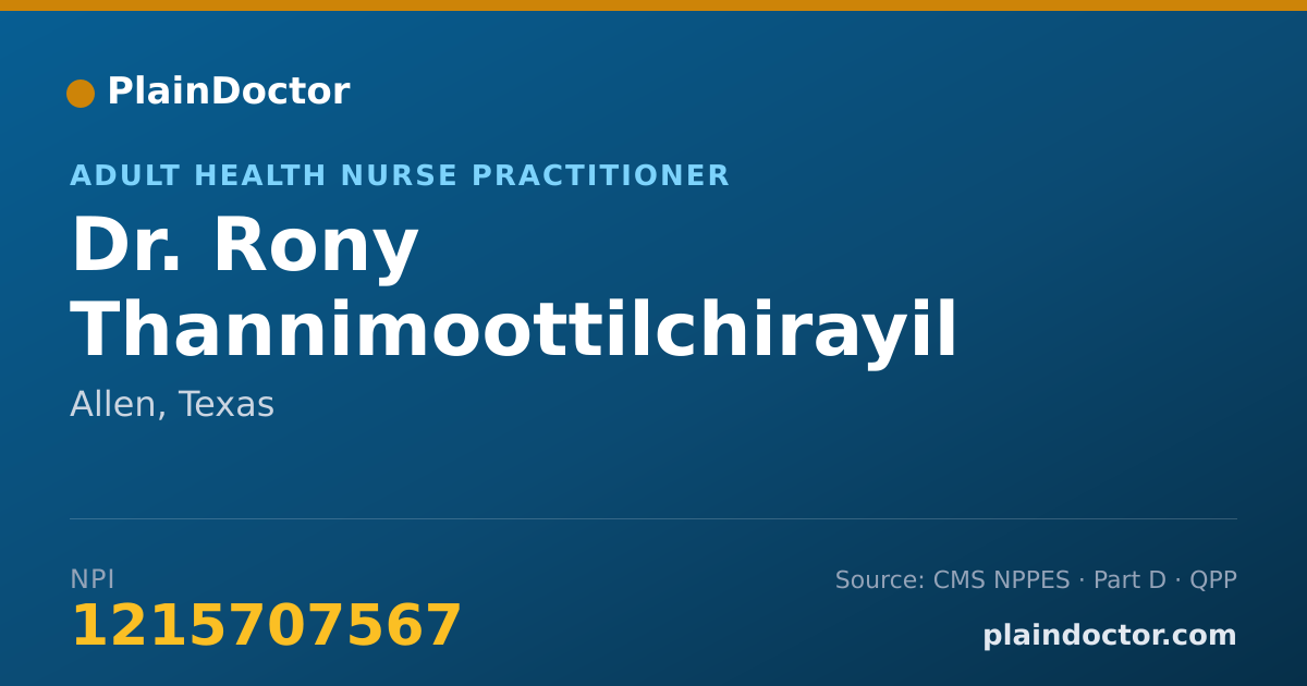 Shareable card for Rony Thannimoottilchirayil Chacko, AGACNP-BC - Adult Health Nurse Practitioner, Allen, TX