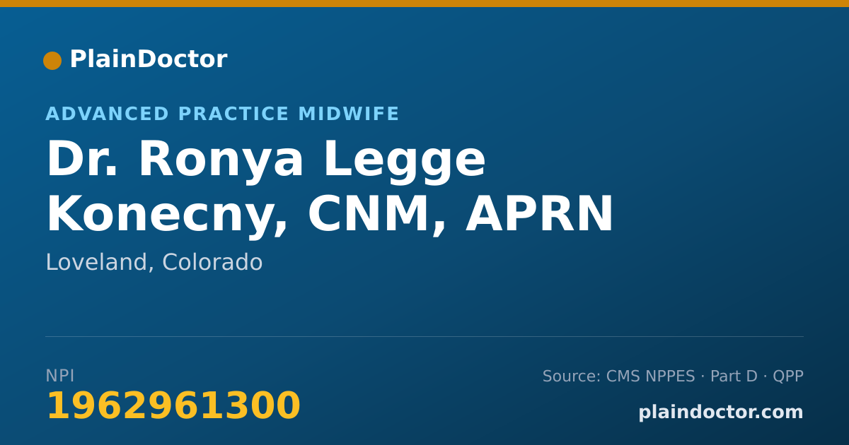 Shareable card for Ronya Legge Konecny, CNM, APRN - Advanced Practice Midwife, Loveland, CO