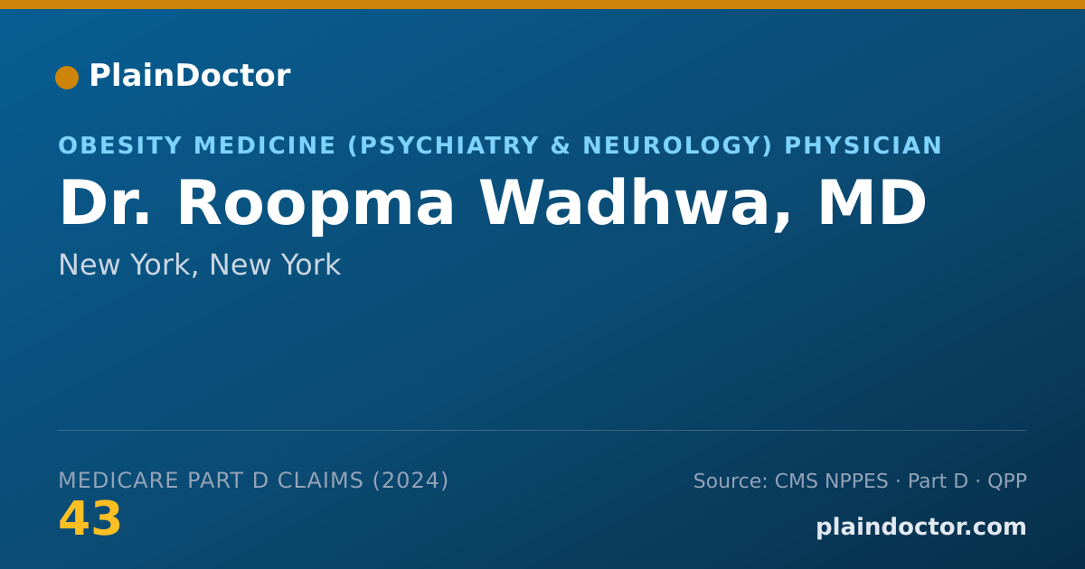 Shareable card for Roopma Wadhwa, MD - Obesity Medicine (Psychiatry & Neurology) Physician, New York, NY