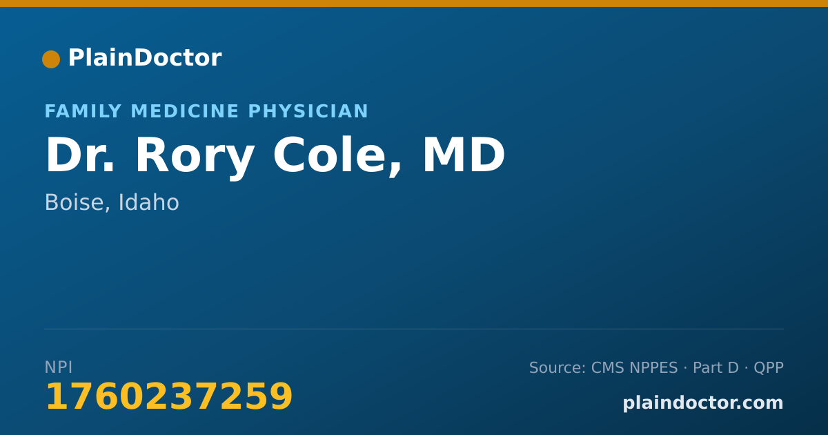 Shareable card for Rory Cole, MD - Family Medicine Physician, Boise, ID