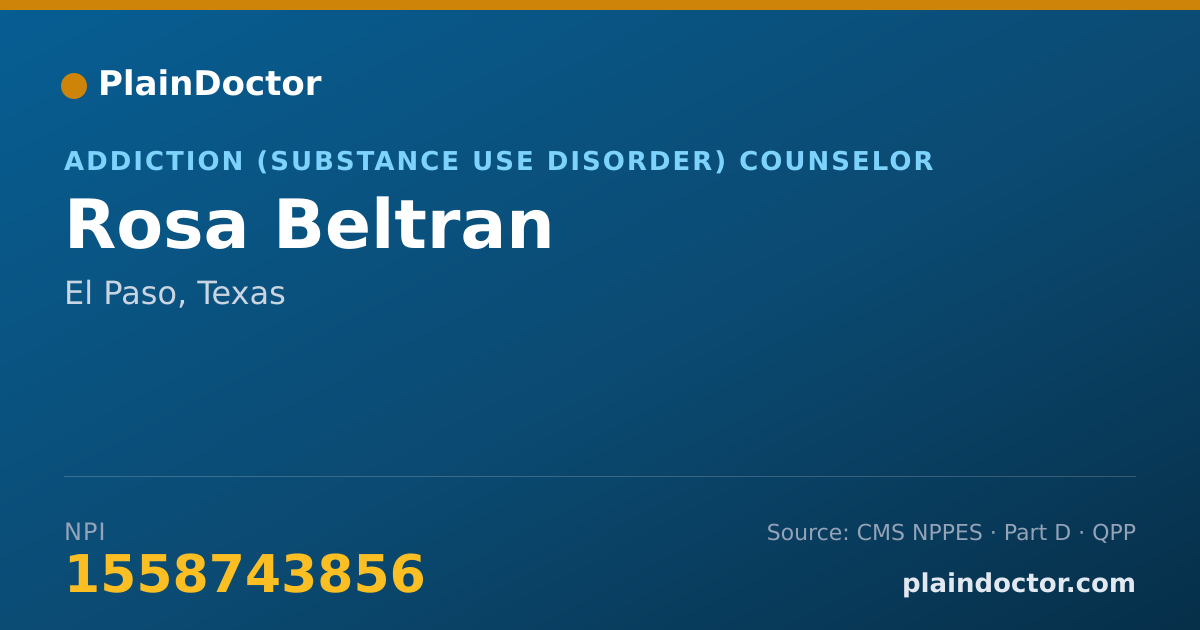 Shareable card for Rosa Beltran - Addiction (Substance Use Disorder) Counselor, El Paso, TX