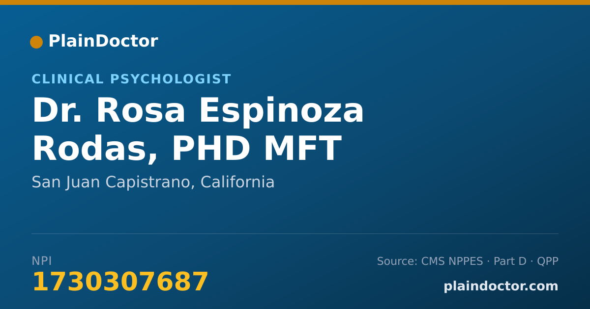 Shareable card for Rosa Espinoza Rodas, PHD MFT - Clinical Psychologist, San Juan Capistrano, CA