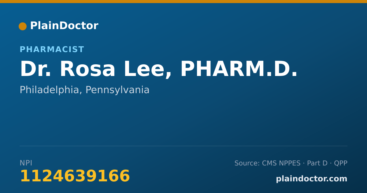 Shareable card for Rosa Lee, PHARM.D. - Pharmacist, Philadelphia, PA