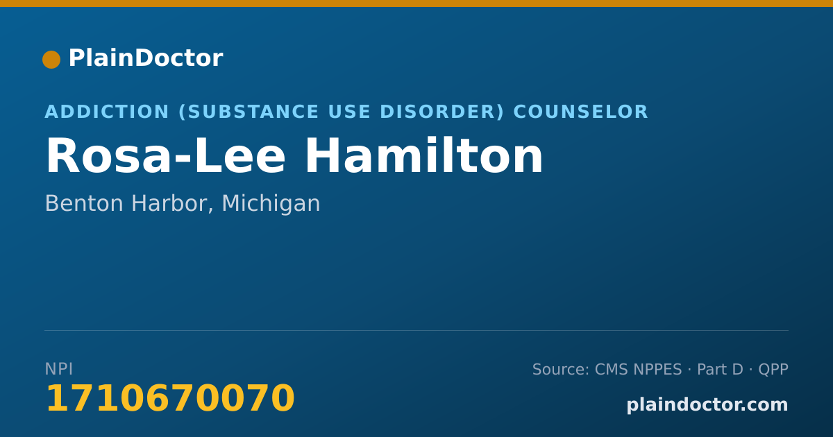 Shareable card for Rosa-Lee Hamilton - Addiction (Substance Use Disorder) Counselor, Benton Harbor, MI
