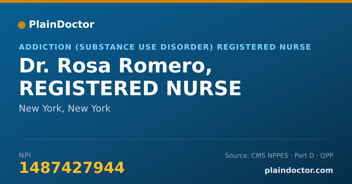 Shareable card for Rosa Romero, REGISTERED NURSE - Addiction (Substance Use Disorder) Registered Nurse, New York, NY