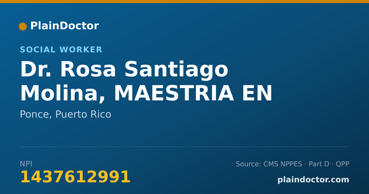 Shareable card for Rosa Santiago Molina, MAESTRIA EN TRABAJO - Social Worker, Ponce, PR