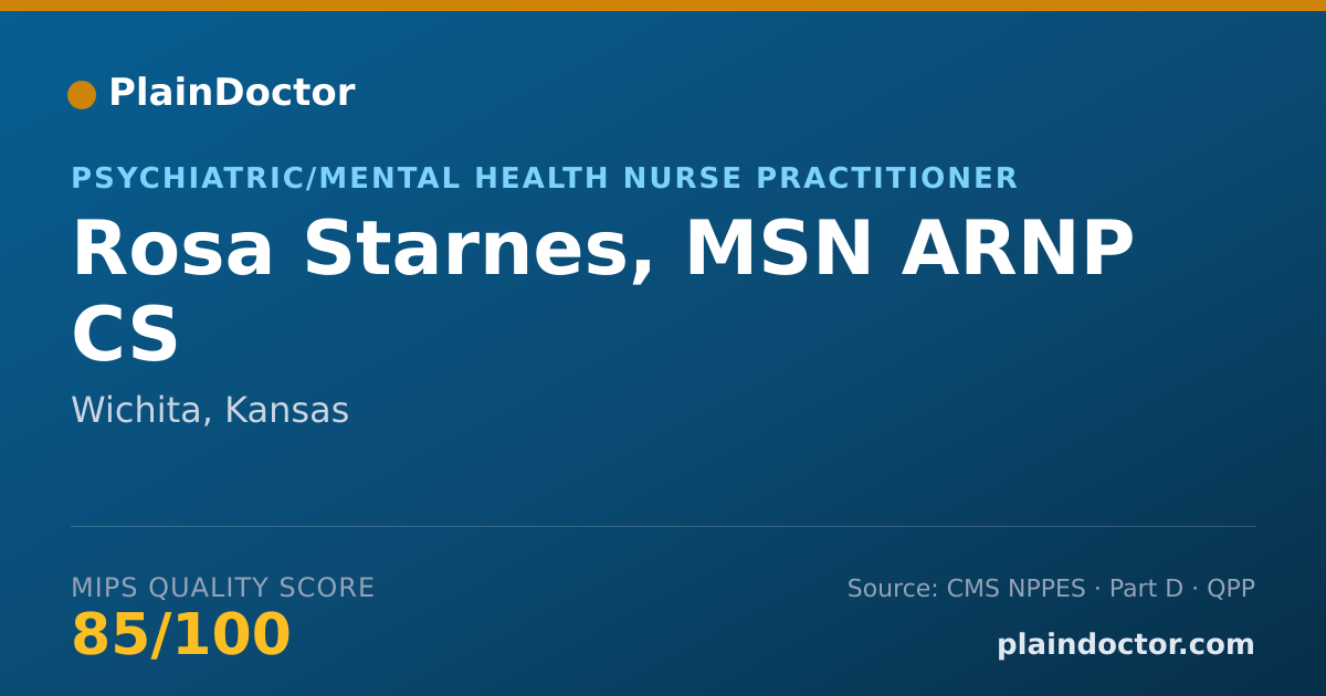 Shareable card for Rosa Starnes, MSN ARNP CS - Psychiatric/Mental Health Nurse Practitioner, Wichita, KS