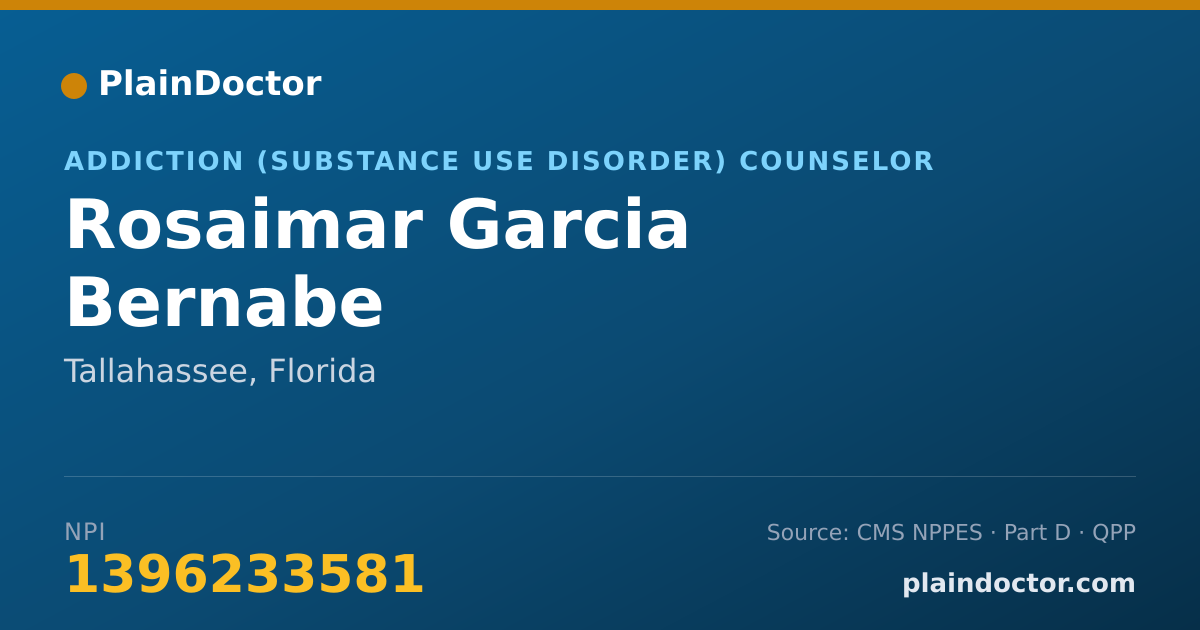 Shareable card for Rosaimar Garcia Bernabe - Addiction (Substance Use Disorder) Counselor, Tallahassee, FL