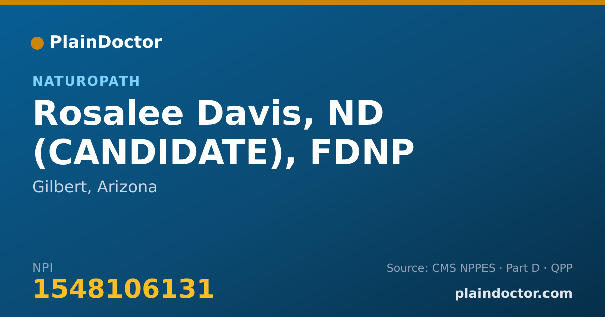 Shareable card for Rosalee Davis, ND (CANDIDATE), FDNP - Naturopath, Gilbert, AZ