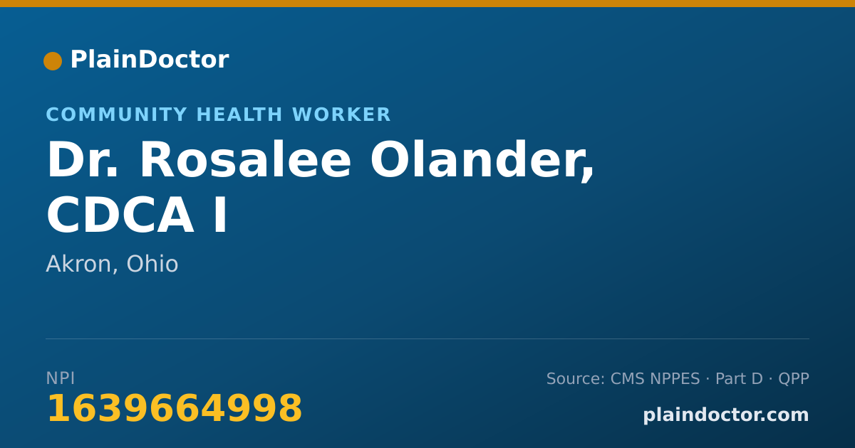 Shareable card for Rosalee Olander, CDCA I - Community Health Worker, Akron, OH