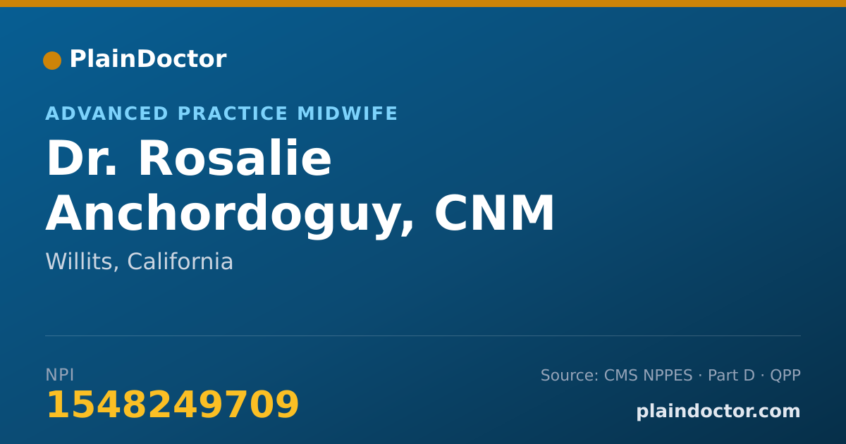 Shareable card for Rosalie Anchordoguy, CNM - Advanced Practice Midwife, Willits, CA