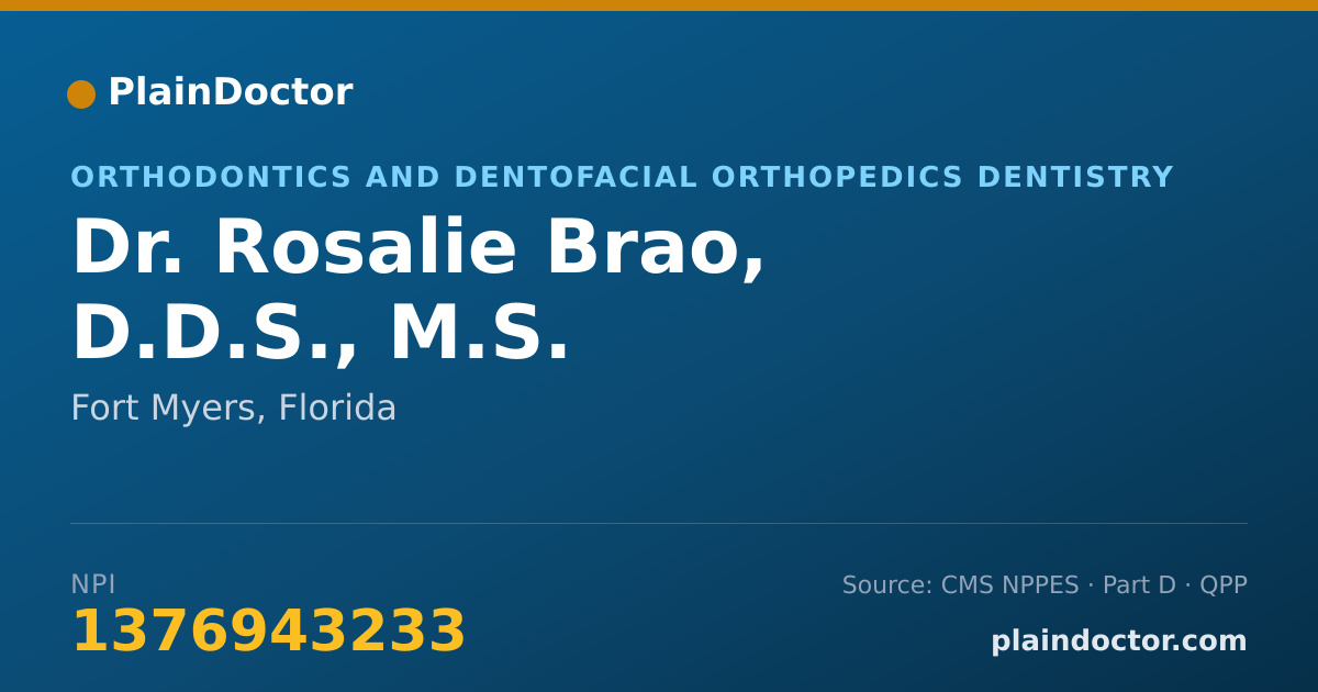 Shareable card for Rosalie Brao, D.D.S., M.S. - Orthodontics and Dentofacial Orthopedics Dentistry, Fort Myers, FL