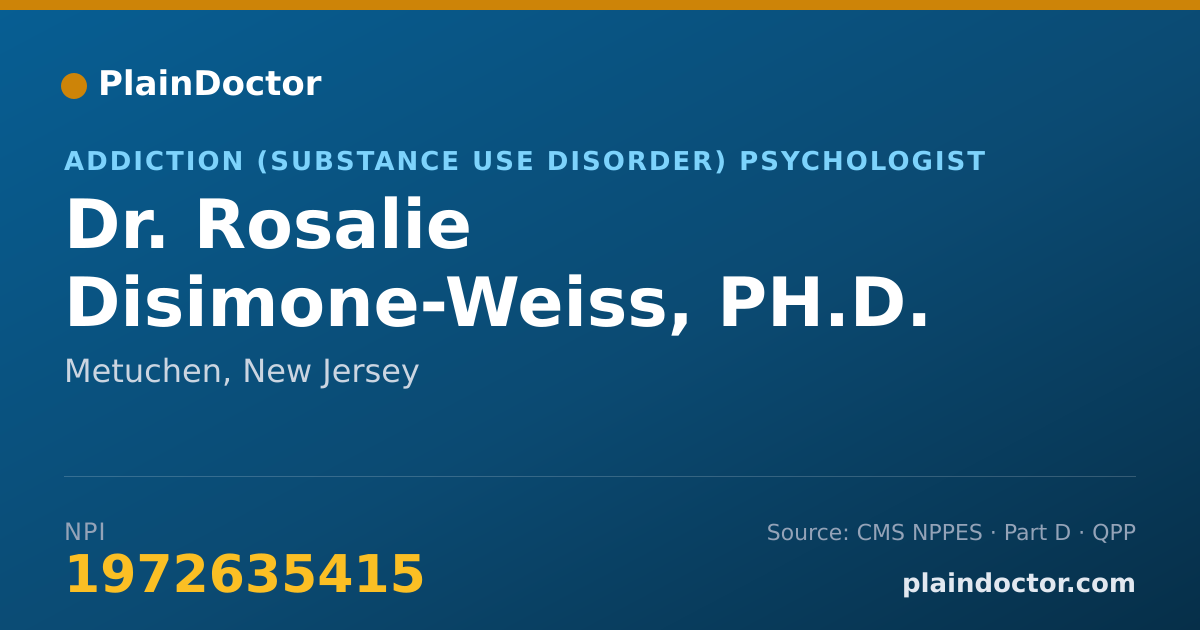Shareable card for Rosalie Disimone-Weiss, PH.D. - Addiction (Substance Use Disorder) Psychologist, Metuchen, NJ